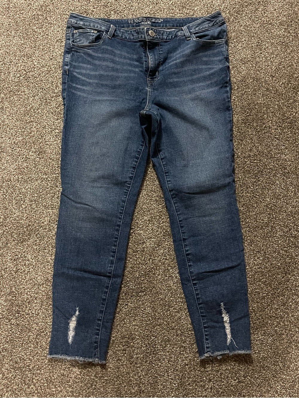 Maurices Dark Blue Skinny Jeans with Distressed Hem
